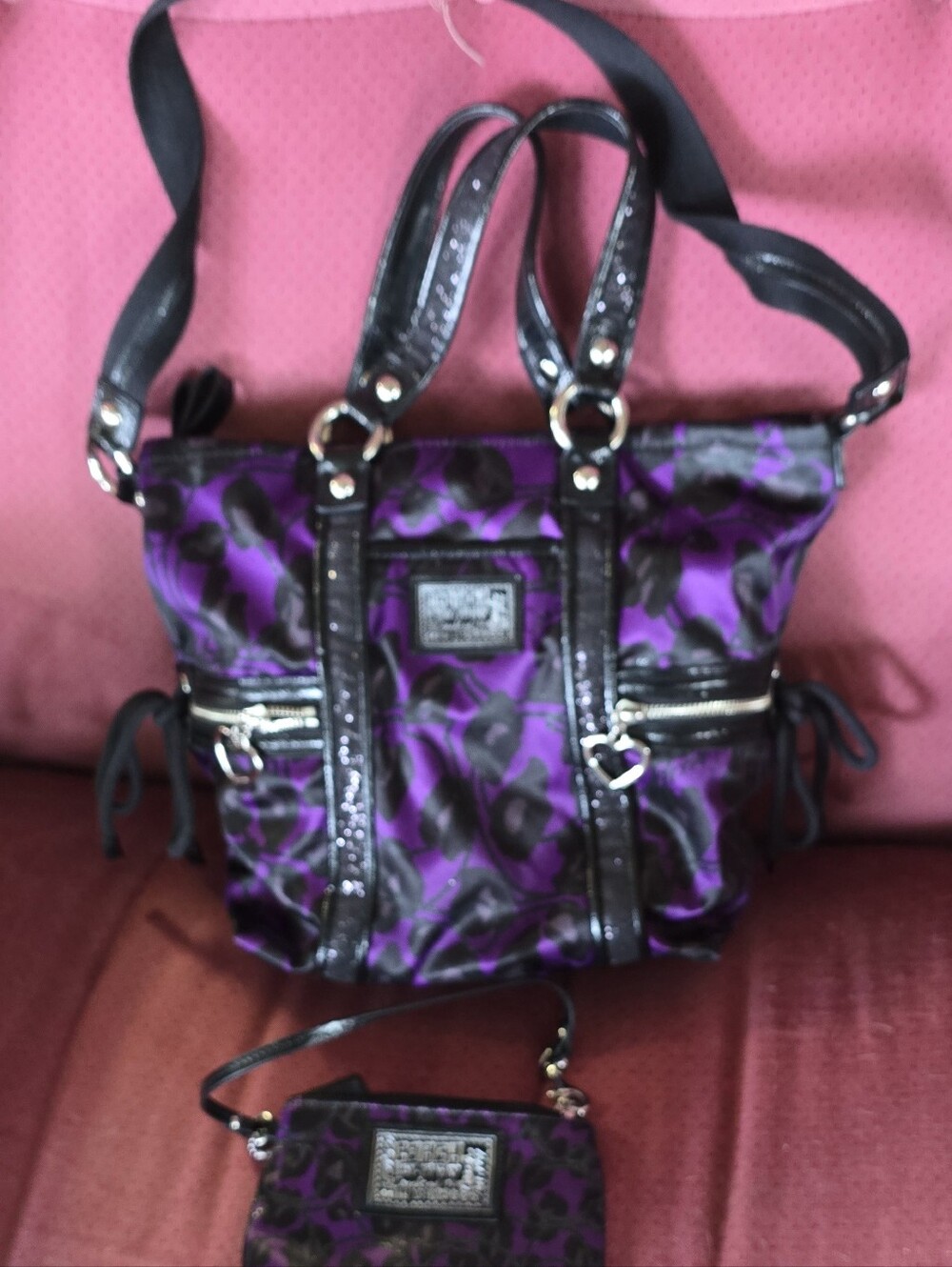 Coach Purple and Black Leopard Print Tote
